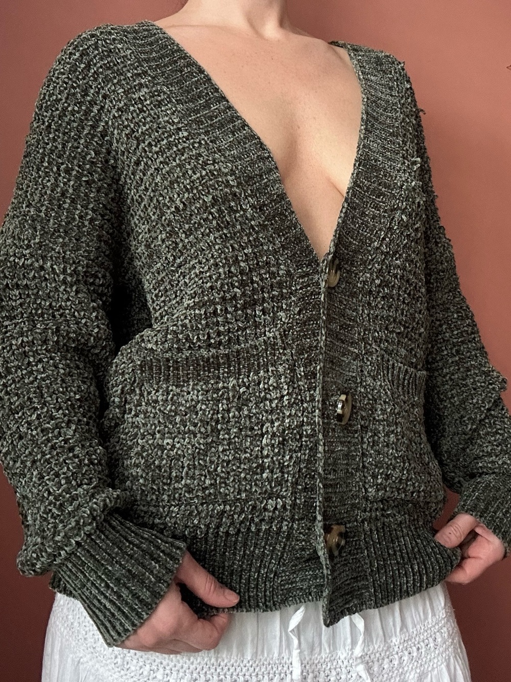 Ultra Flirt relaxed green knit cardigan